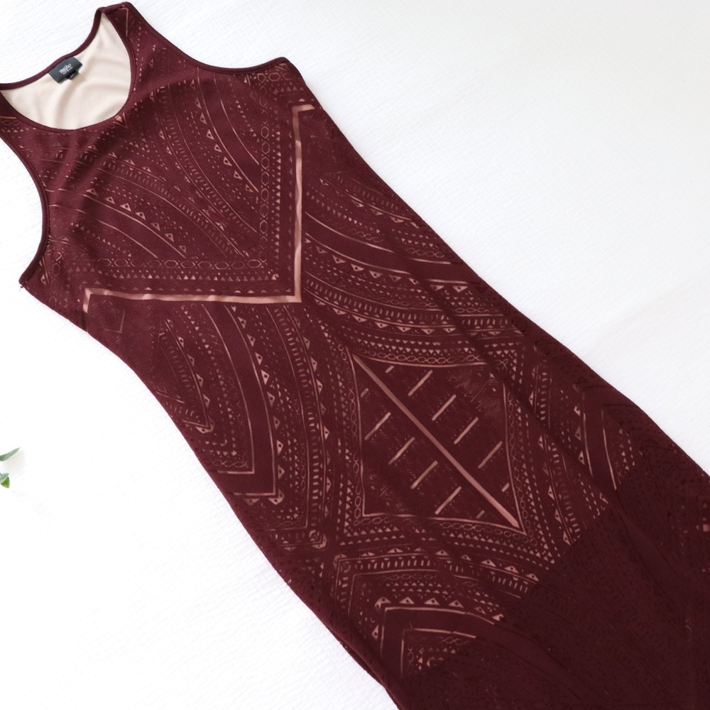 NWOT Mossimo Burgundy Tribal Print Dress - Picture 5 of 7